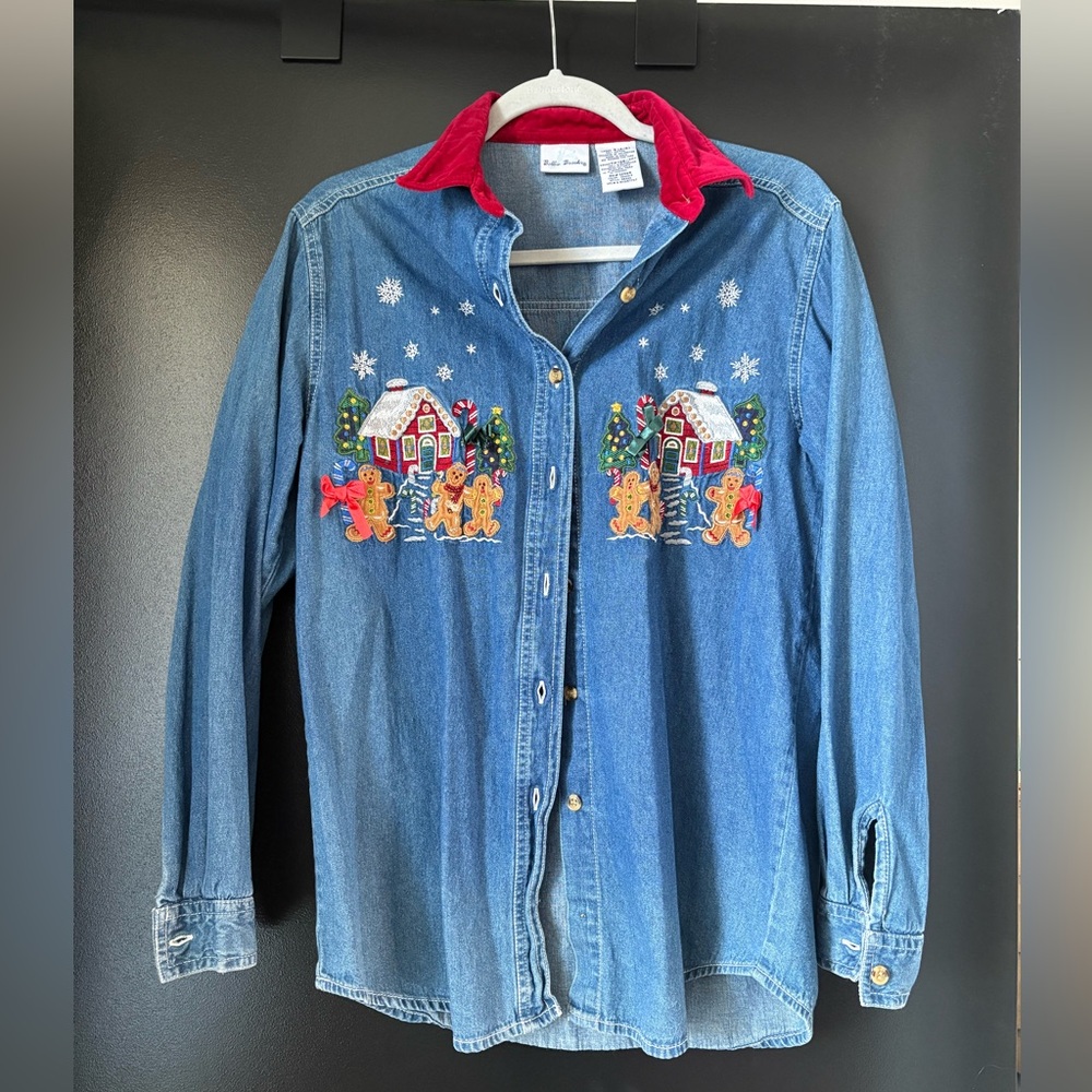 Bobbie Brooks Denim Shirt with Red Collar